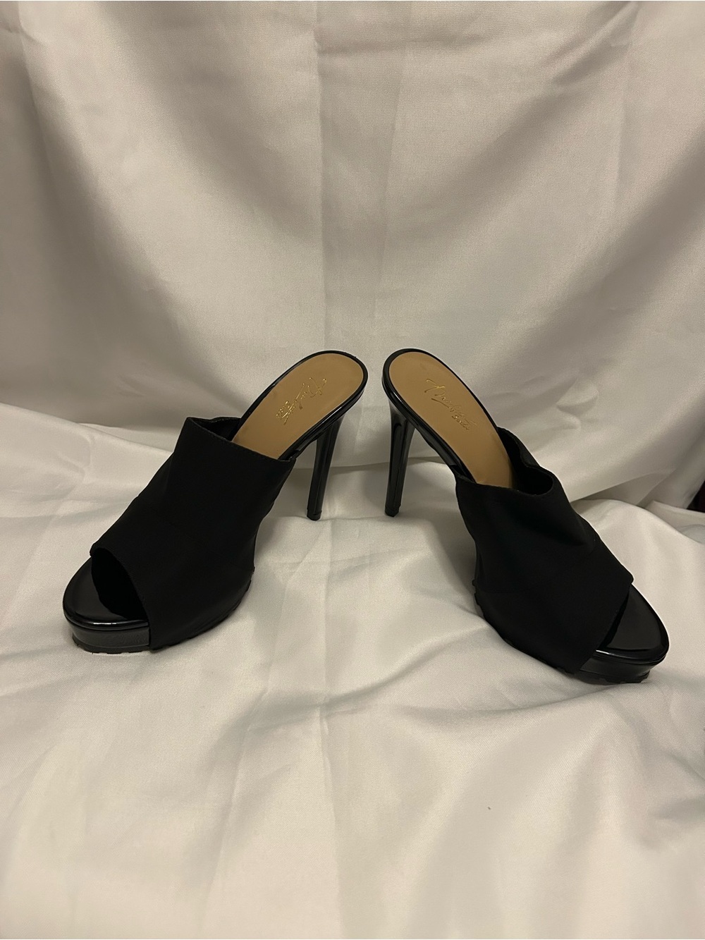 Thalia Sodi Black Open-Toe Stiletto Mule Heels